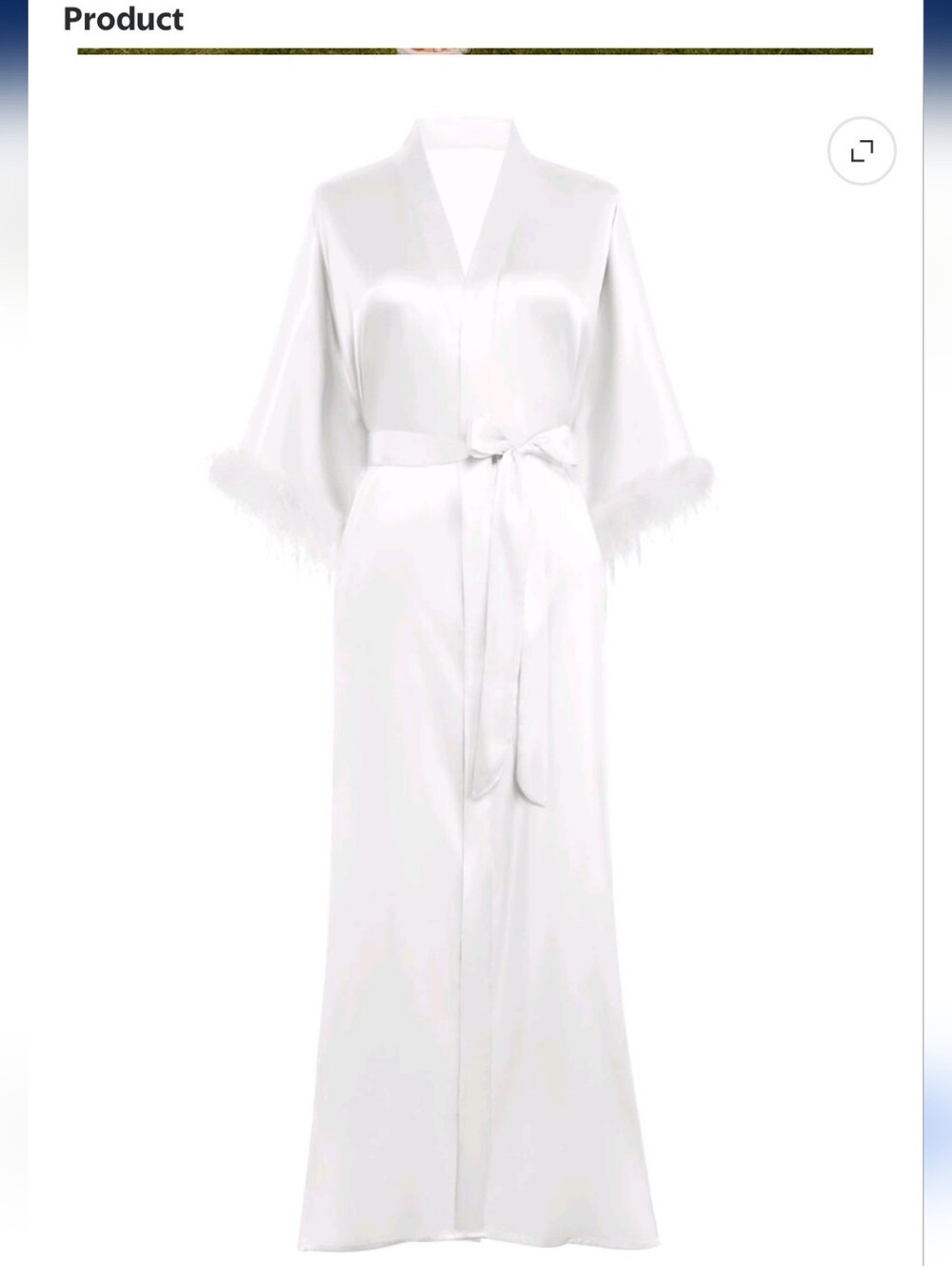 Silky White Feather-Trim Long Robe - Picture 4 of 6